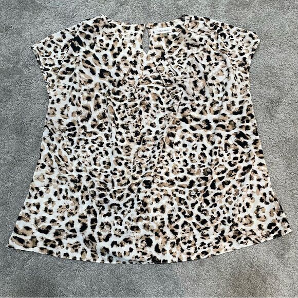 Calvin Klein Leopard Print Cap Sleeve Blouse Size 2X - Picture 4 of 10
